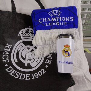 Real Madrid Champions League Scarf, Thermo mug and bag.